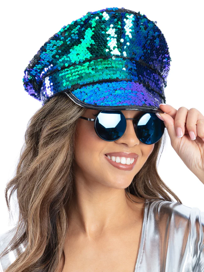 Green/Blue Sequin Captains Cap