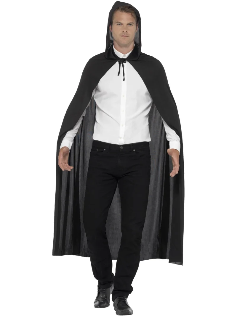 Black Hooded Cape Halloween Fancy Dress Costume