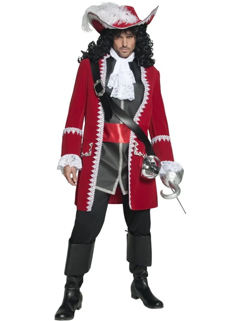 Deluxe Authentic Pirate Captain Red (Captain Hook) Men's Fancy Dress Costume