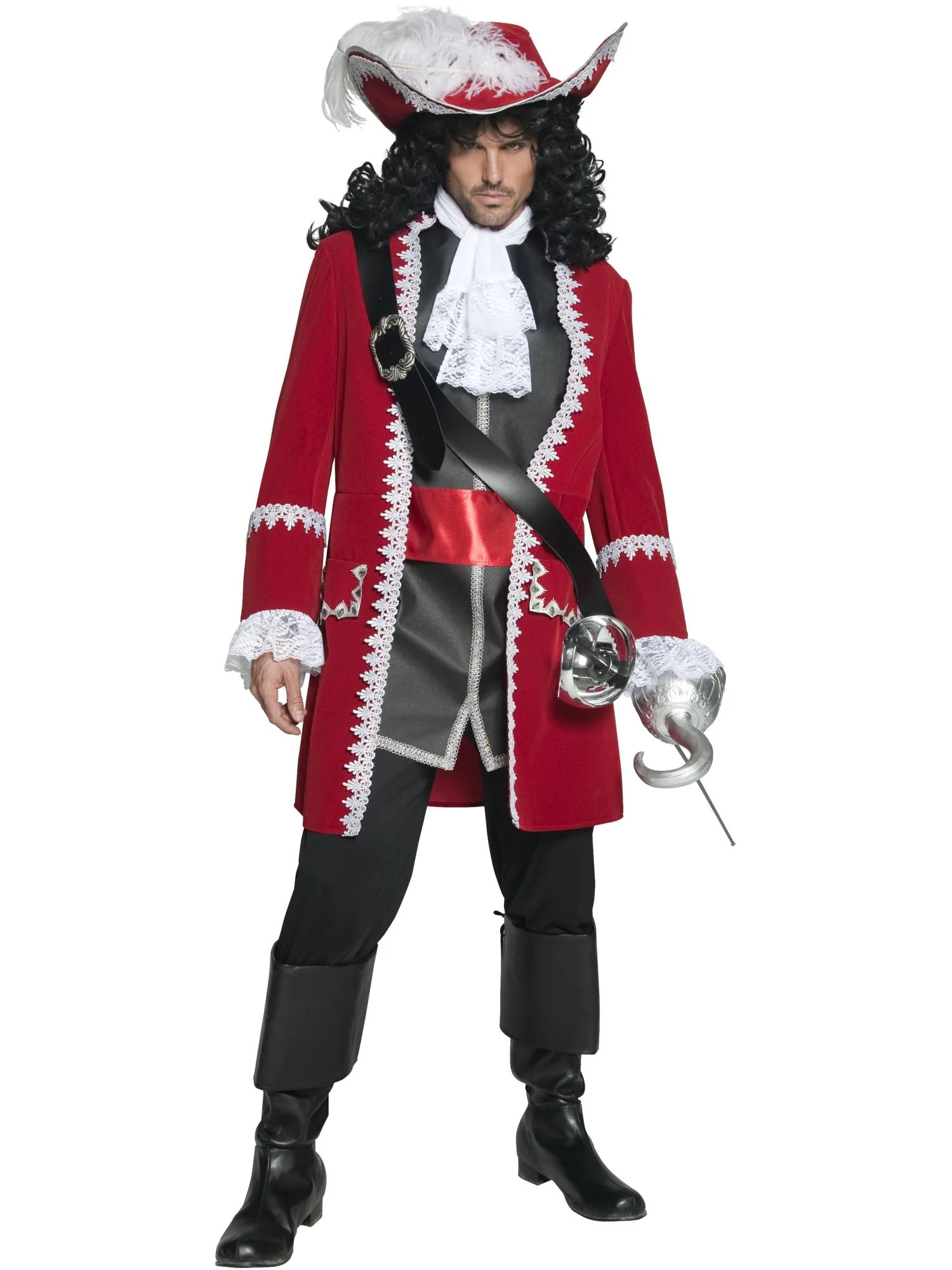 Deluxe Authentic Pirate Captain Red (Captain Hook) Men's Fancy Dress Costume