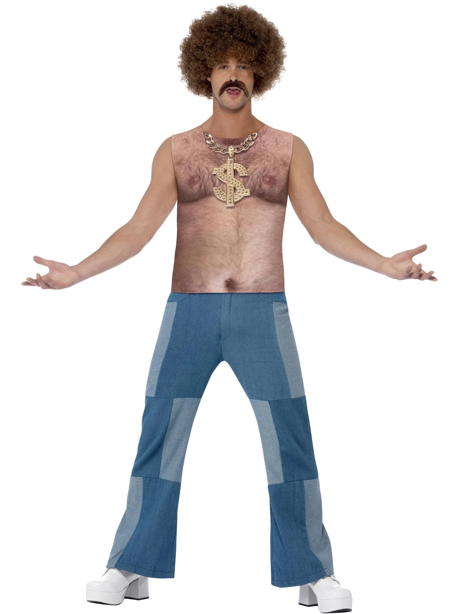Realistic 70s Hairy Chest Mens Fancy Dress Costume