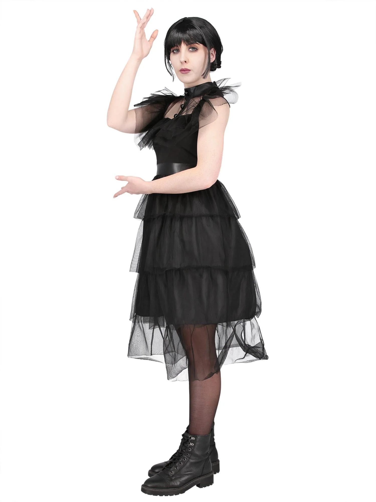 Gothic Prom (Wednesday) Ladies Fancy Dress Costume - Image 2