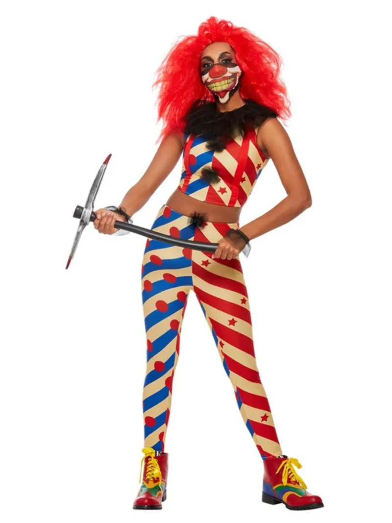 Creepy Clown Girl Halloween Ladies Fancy Dress Costume