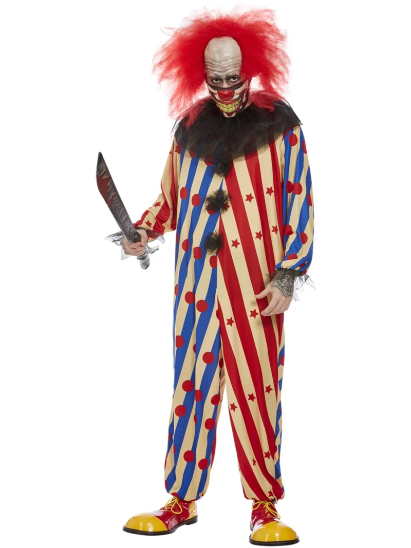 Creepy Clown Mens Halloween Fancy Dress Costume