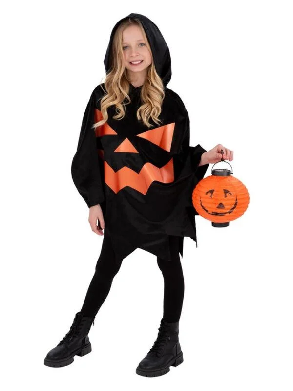 Black Pumpkin Poncho Childrens Halloween Fancy Dress Costume