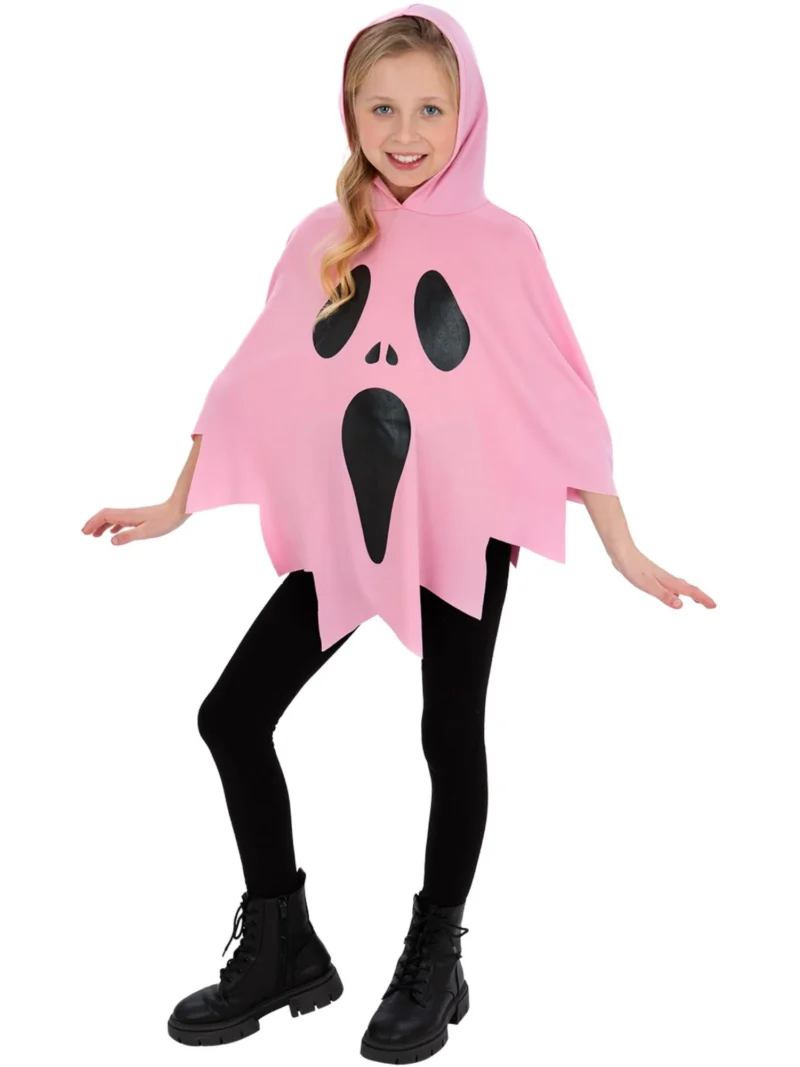 Pink Ghost (Ghostface) Poncho Children's Halloween Fancy Dress Costume