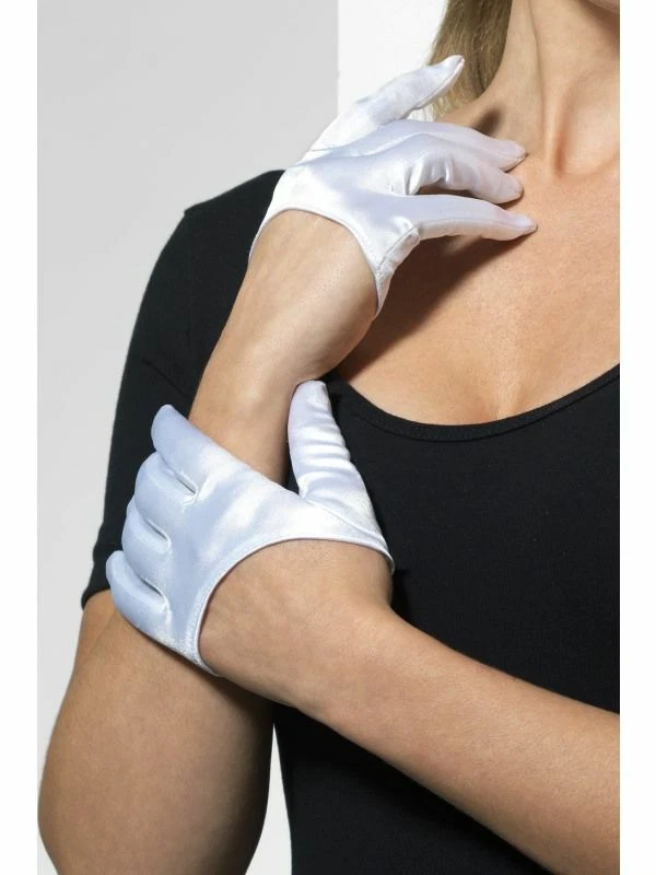 White Half Palm Gloves Satin Cropped