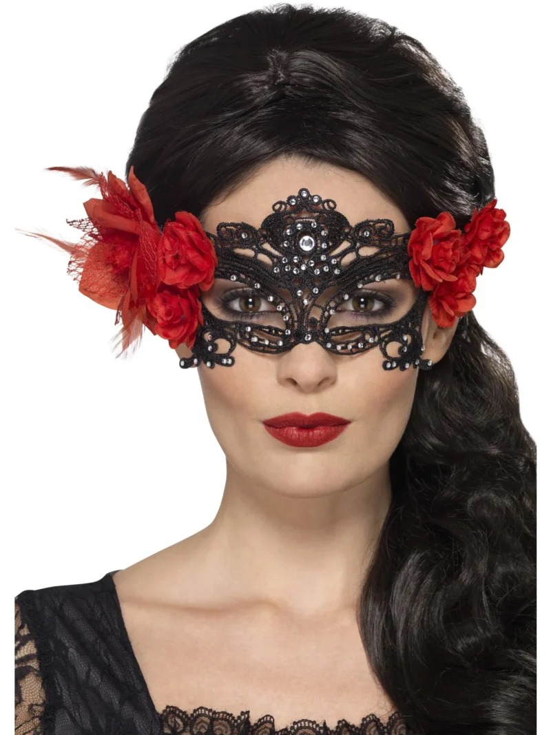 Day Of The Dead Lace Filigree Eyemask With Rose